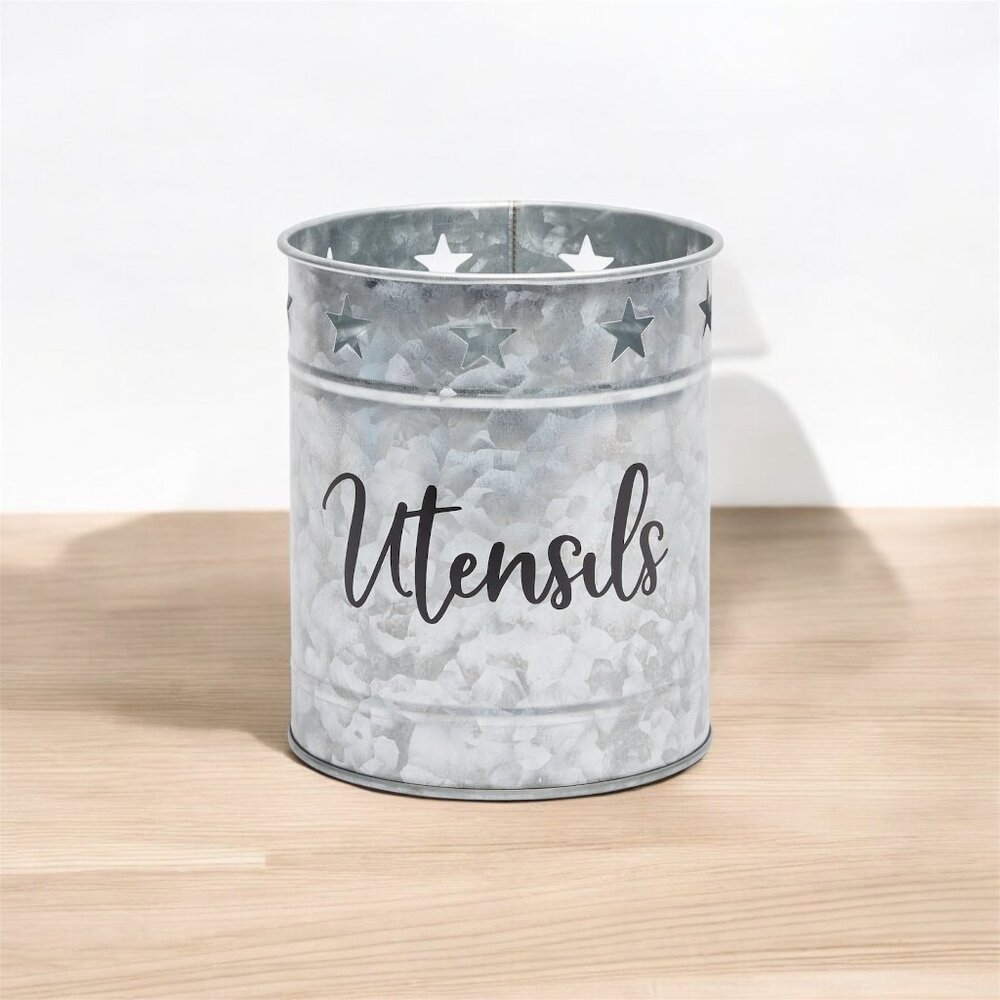 Large Metal Galvanized Utensil Holder for Countertop in Kitchen -‎ TinnLizzie